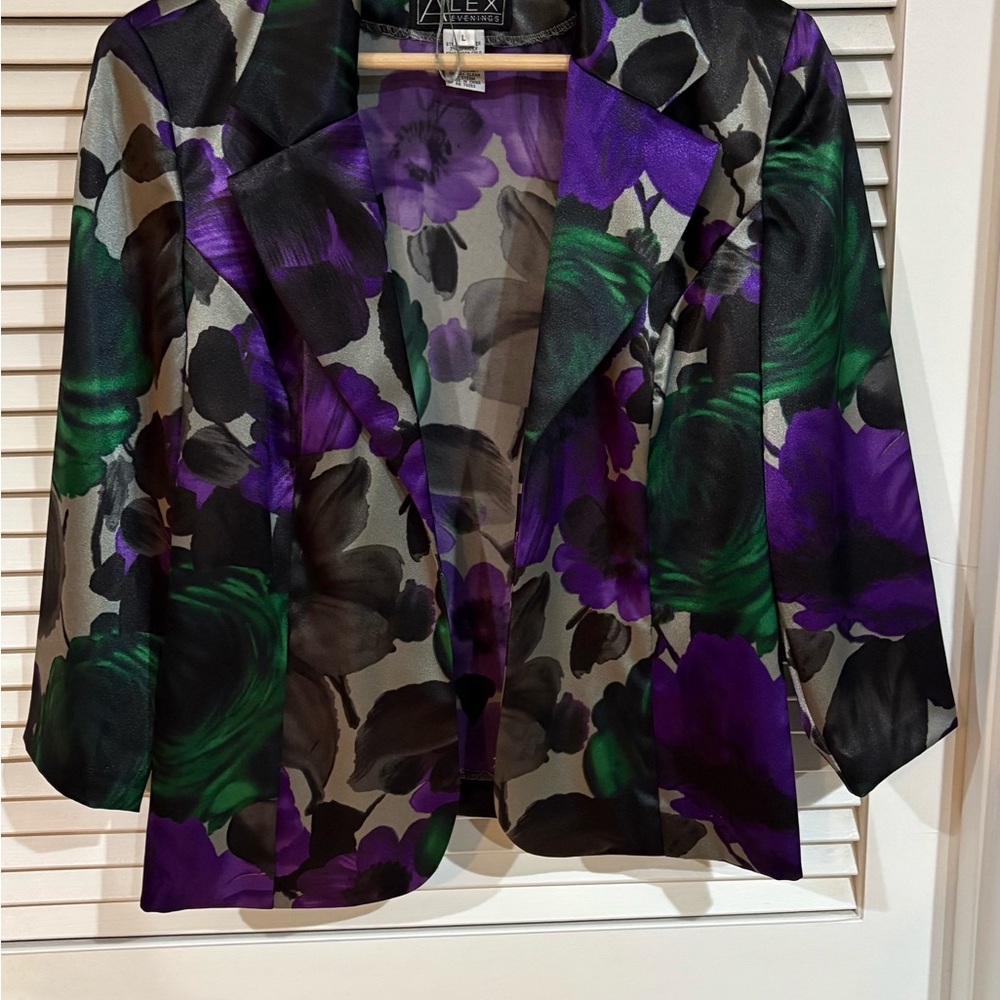 Alex Evenings Purple & Green Floral Satin Jacket